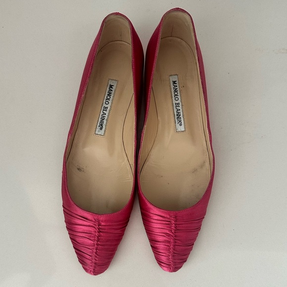 Manolo Blahnik Raspberry Dark Pink Satin Ballet Flats Size EU 35.5 - Picture 2 of 12